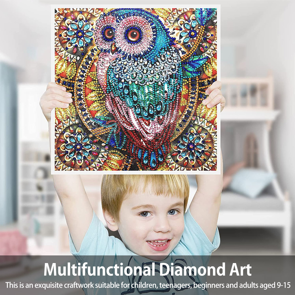 Crystal Owl Diamond Painting Kit,DIY Diamond Painting Set with